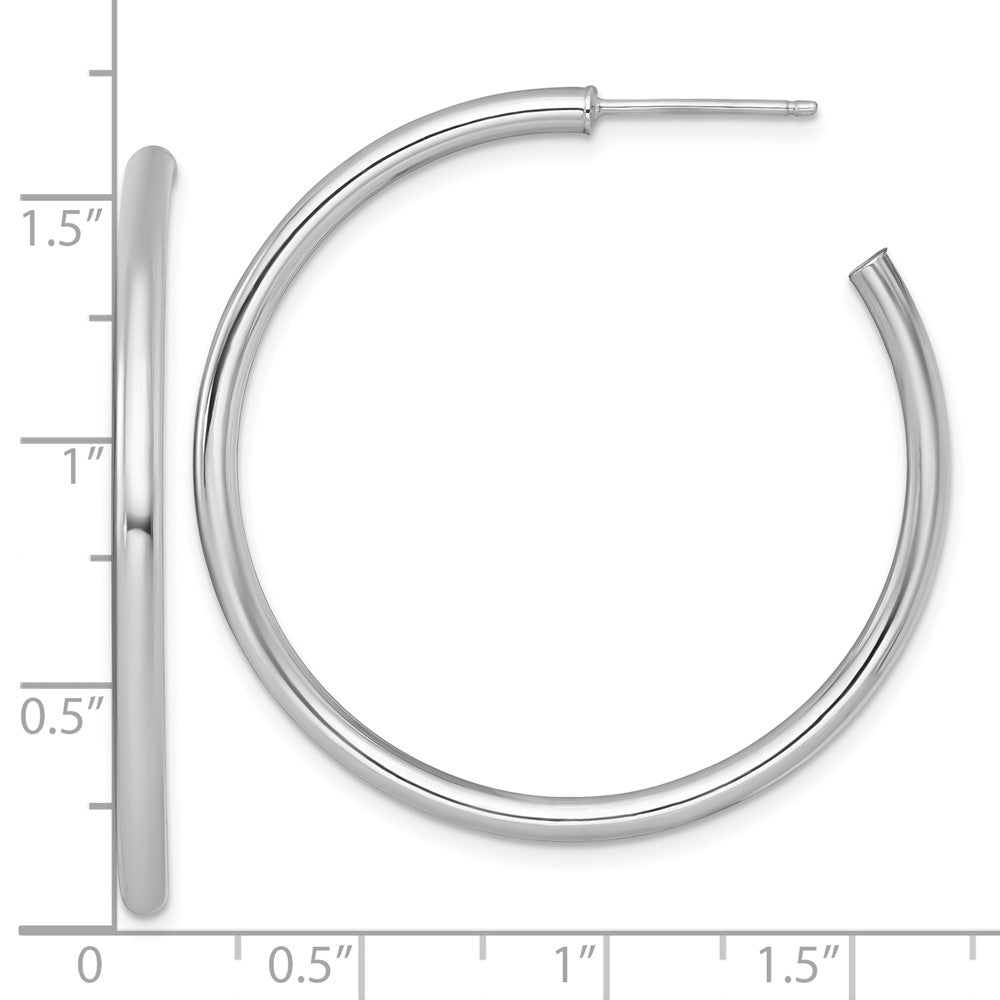 14K White Gold Polished 2.5 x 40mm Tube C-Hoop Post Earrings