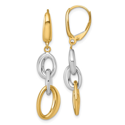 14K Two-Tone Gold Two-tone Polished Fancy Oval Link Dangle Leverback Earrings