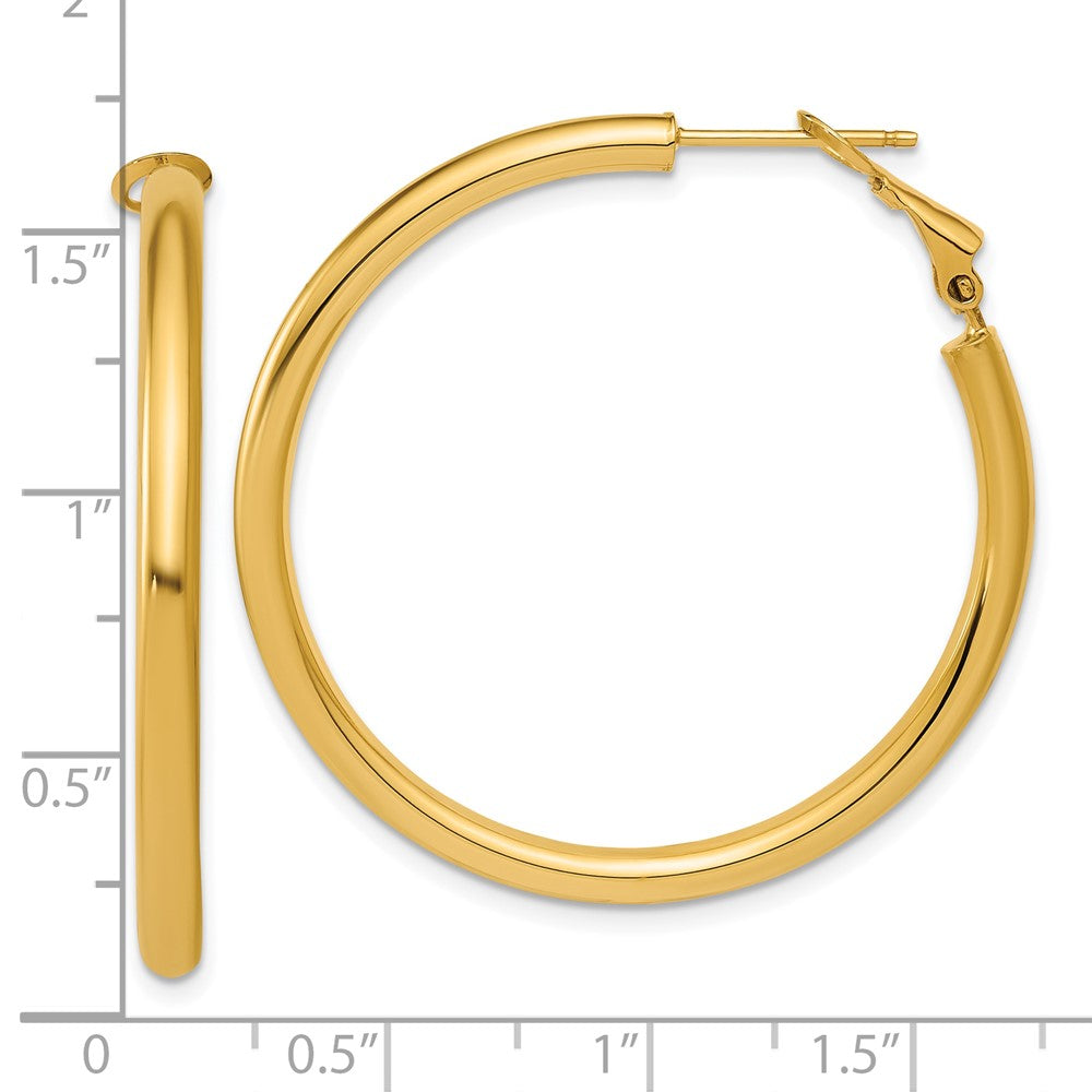 14K Yellow Gold 3x40mm Polished Round Omega Back Tube Hoop Earrings