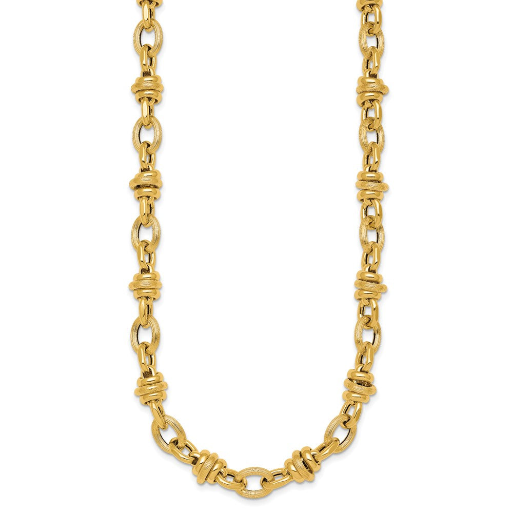 14K Yellow Gold Polished and Textured Round and Oval Fancy Chain 18 Inch Necklace