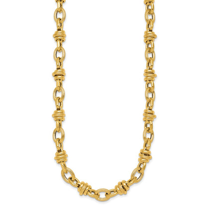 14K Yellow Gold Polished and Textured Round and Oval Fancy Chain 18 Inch Necklace