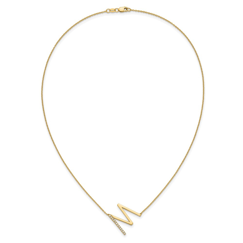 14K Yellow Gold Sideways Diamond Initial M 18 Inch Necklace