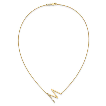 14K Yellow Gold Sideways Diamond Initial M 18 Inch Necklace