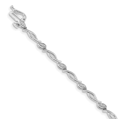 14K White Gold Complete 1/8 carat Diamond Fancy Link 7.5 Inch Bracelet