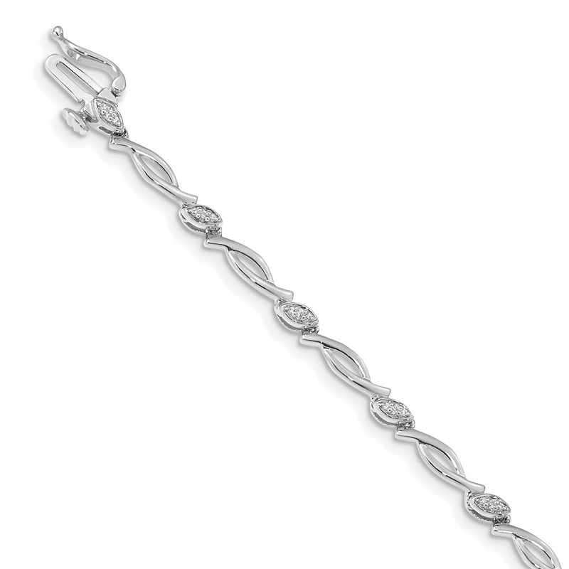 14K White Gold Complete 1/8 carat Diamond Fancy Link 7.5 Inch Bracelet