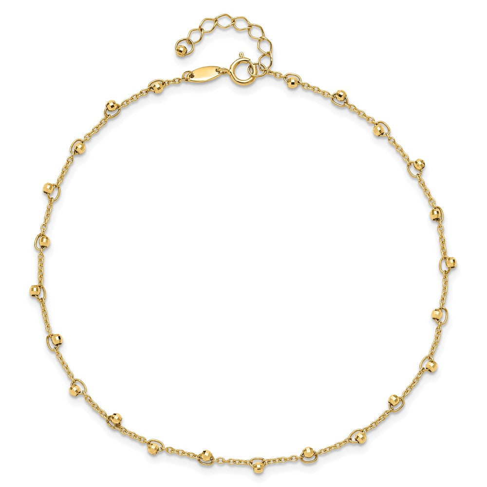 14K Yellow Gold Mirror Beads 9 Inch Plus 1 Inch Extender - Total 10 Inch Anklet