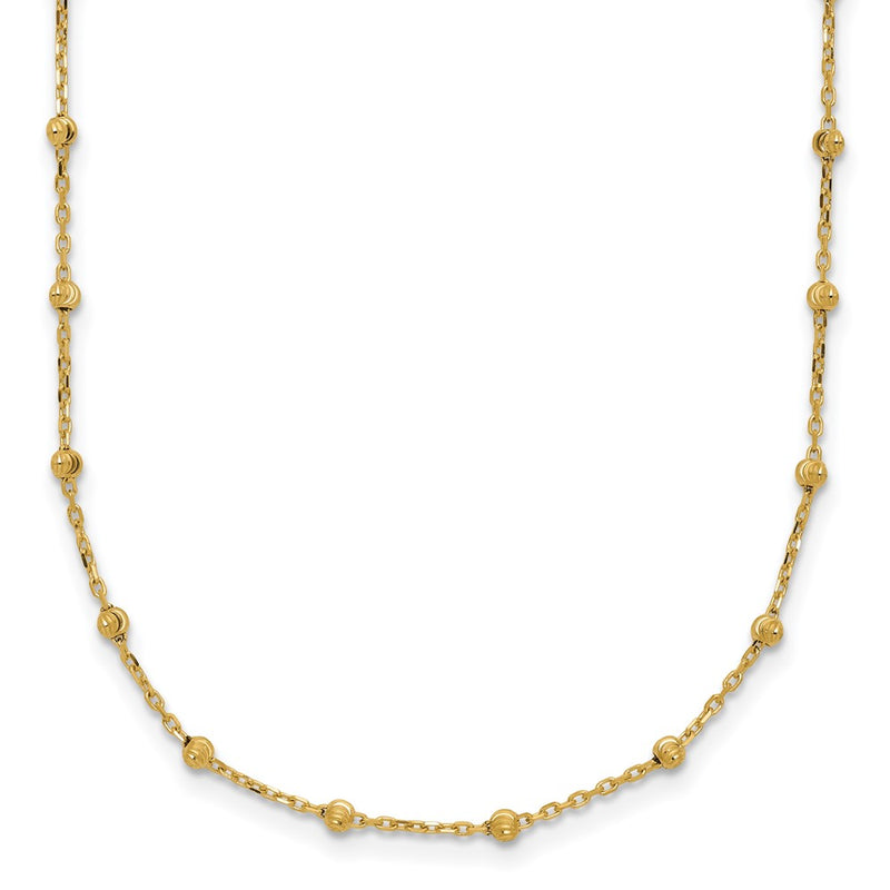 14K Yellow Gold Polished and Diamond-cut Beaded 16.75 Inch Station Necklace