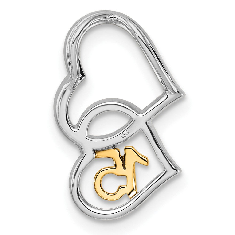 14K Two-Tone Gold Two-tone Polished 1/15 carat Diamond Quinceanera 15 Double Heart Chain Slide
