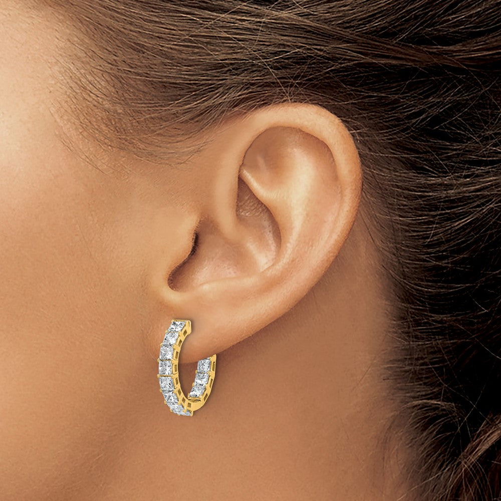 14K Yellow Gold 4 carat Lab Grown Diamond VS+ F+ Princess Complete In and Out Hoop Earrings