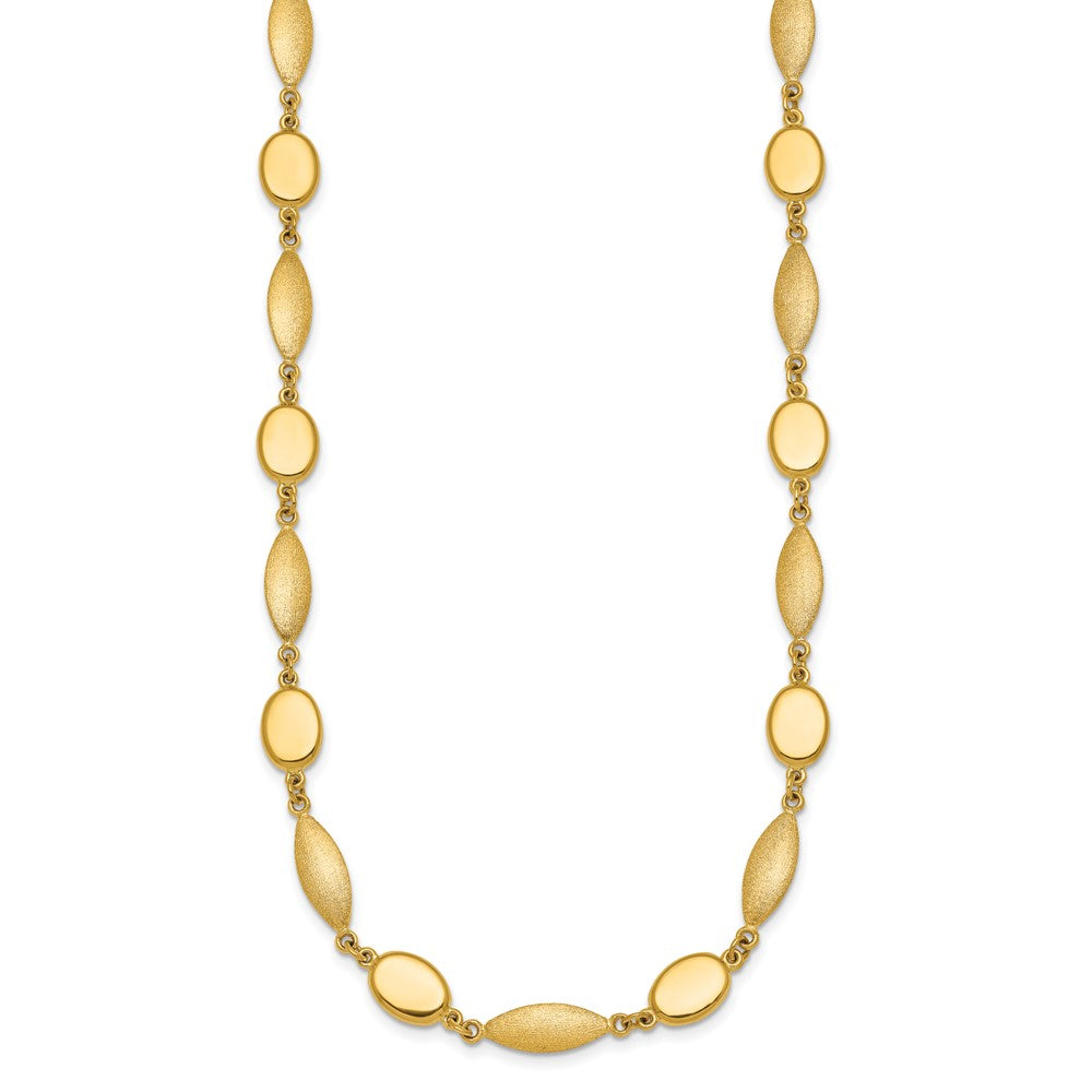 14K Yellow Gold Polished And Brushed 7.5mm Fancy Oval and Round Link 18 Inch Necklace