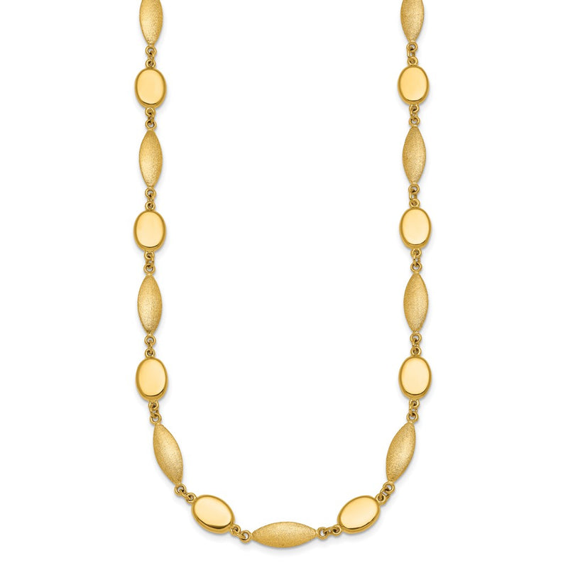 14K Yellow Gold Polished And Brushed 7.5mm Fancy Oval and Round Link 18 Inch Necklace