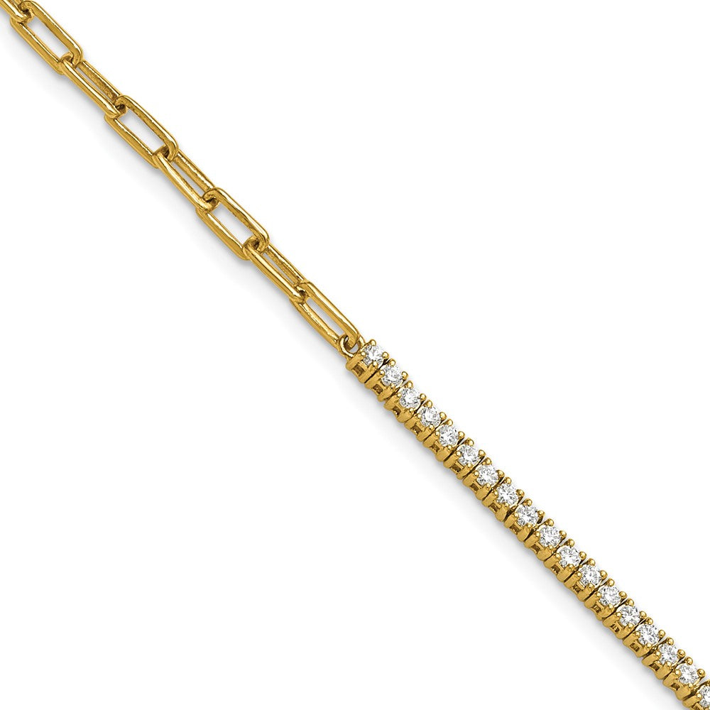 14K Yellow Gold Polished Complete 3/4 carat Diamond Paperclip Link 7 Inch Bracelet with 1 Inch Extender