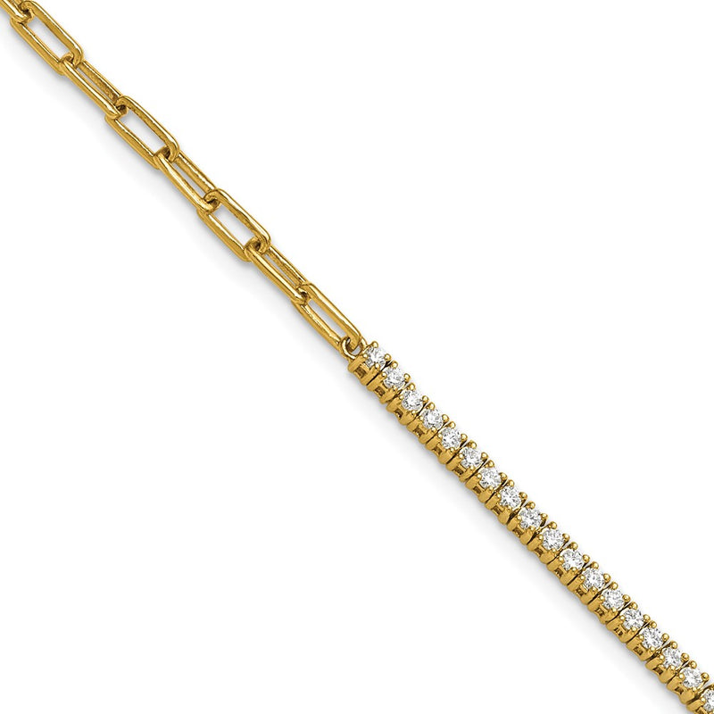 14K Yellow Gold Polished Complete 3/4 carat Diamond Paperclip Link 7 Inch Bracelet with 1 Inch Extender