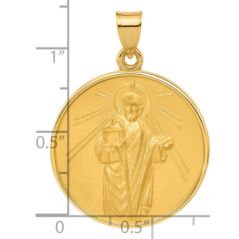 14K Yellow Gold Polished and Satin Large Solid St Jude Thaddeus Medal Round Pendant