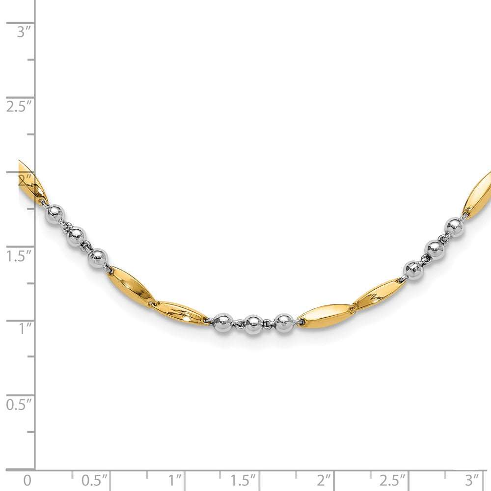 14K Two-Tone Gold Two-tone Polished Beads and Oval Bars 18 Inch Necklace