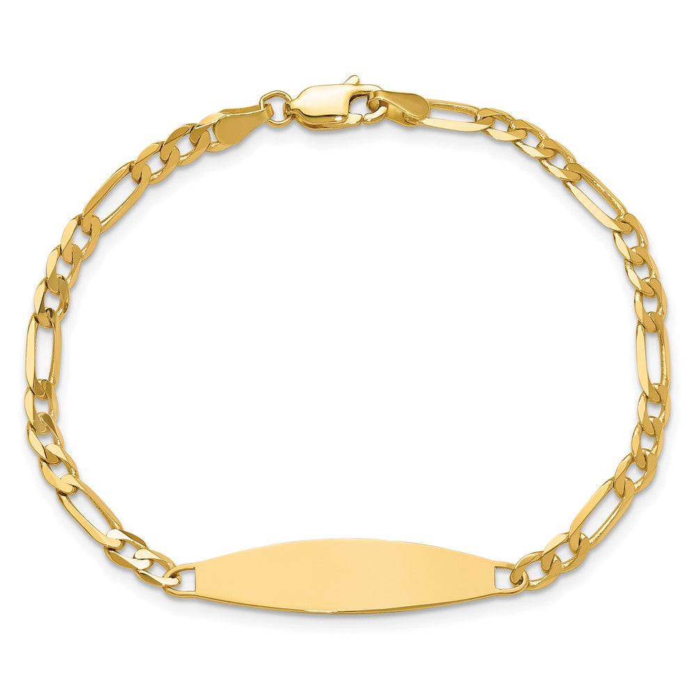 14K Yellow Gold Polished Solid Chain/Solid Plate 3.0mm Figaro Link 29x7.5mm Plate 7 Inch ID Bracelet