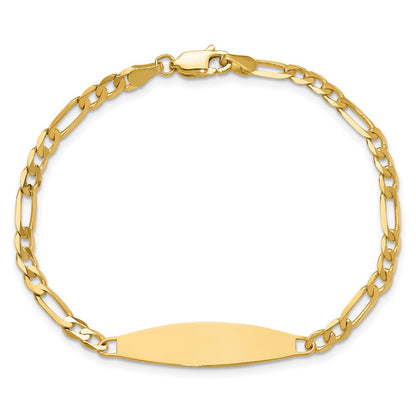 14K Yellow Gold Polished Solid Chain/Solid Plate 3.0mm Figaro Link 29x7.5mm Plate 7 Inch ID Bracelet