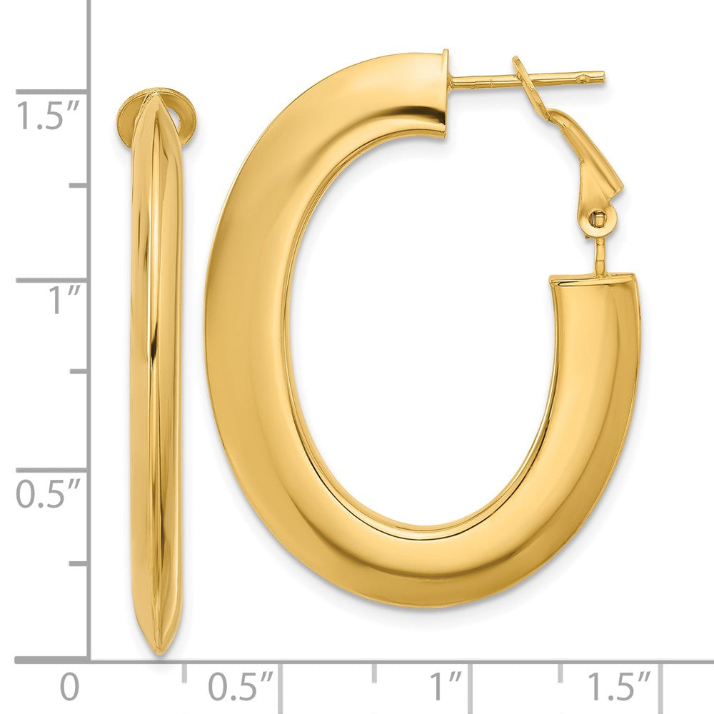 14K Yellow Gold 3x37mm Polished Knife-Edge Oval Omega Back Tube Hoop Earrings