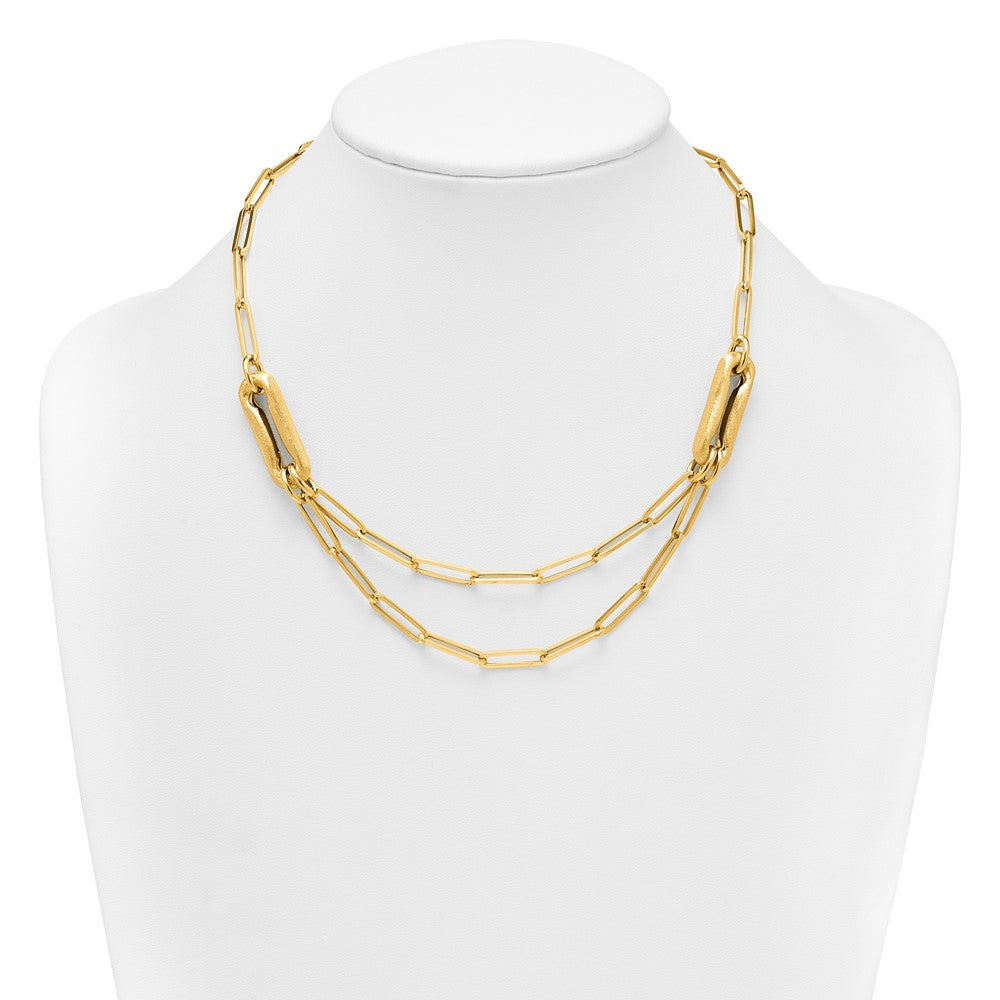 14K Yellow Gold Polished And Brushed Double Layer Paperclip Link 18.25 Inch Necklace
