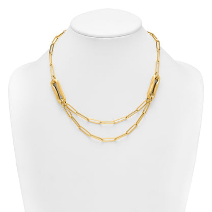 14K Yellow Gold Polished And Brushed Double Layer Paperclip Link 18.25 Inch Necklace