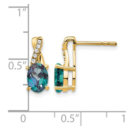 14K Yellow Gold 7x5 Oval June/Lab Created Alexandrite and Diamond Post Earrings