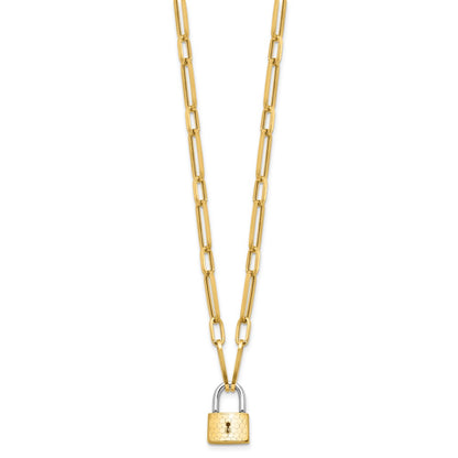 14K Two-Tone Gold Two-tone Fancy Link with Lock Dangle 18.25 Inch Necklace
