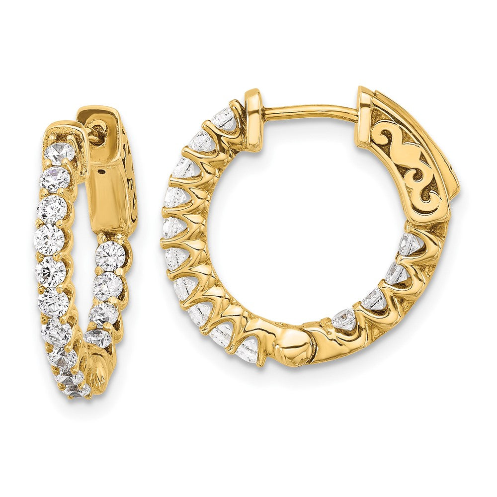 14K Yellow Gold .98 carat Diamond In/Out Hoop w/Safety Clasp Diamond Earrings