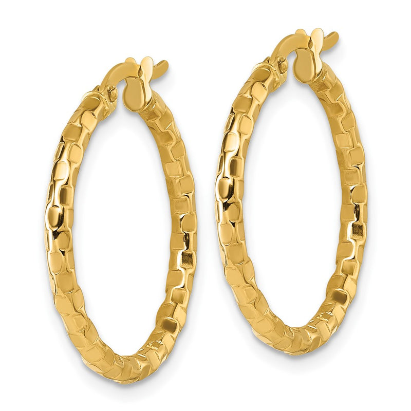 14K Yellow Gold Polished 2.3 x 24mm Textured Tube Hoop Earrings