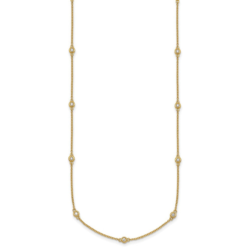 14K Yellow Gold Complete 1/5 carat Bezel-set Diamond and Cable Chain 13-Station 16 Inch Necklace