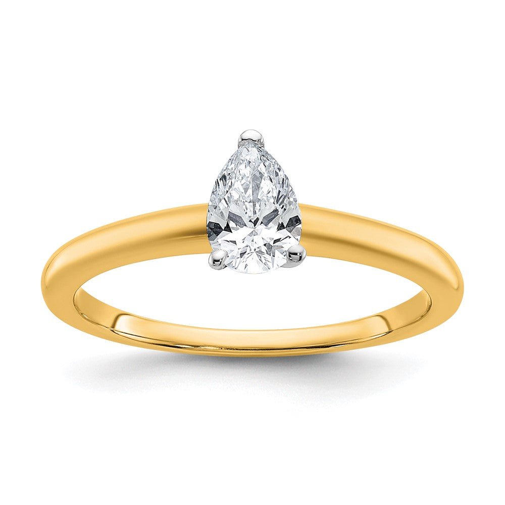 14K Two-Tone Gold Two-tone 1/2 carat Certified Lab Grown Diamond VS+ F+ Pear Solitaire Complete Engagement Ring