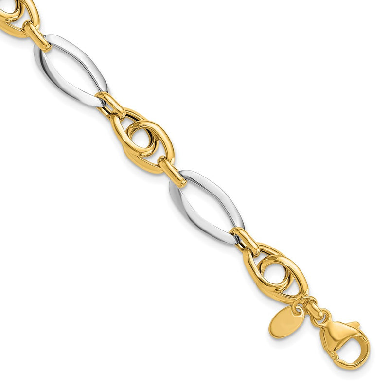 14K Two-Tone Gold Polished 8.25mm Fancy Oval Link 7.75 Inch Bracelet
