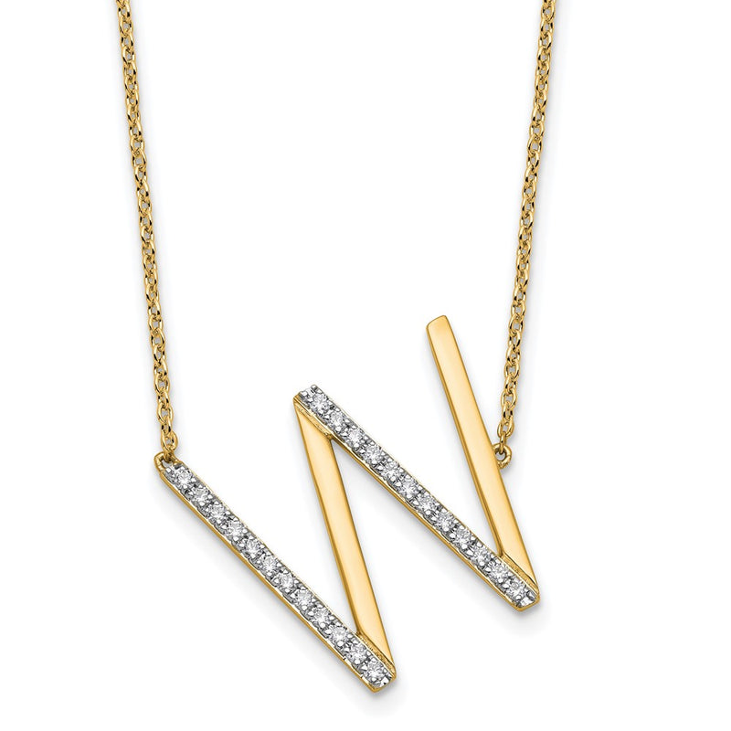 14K Yellow Gold Sideways Diamond Initial W 18 Inch Necklace