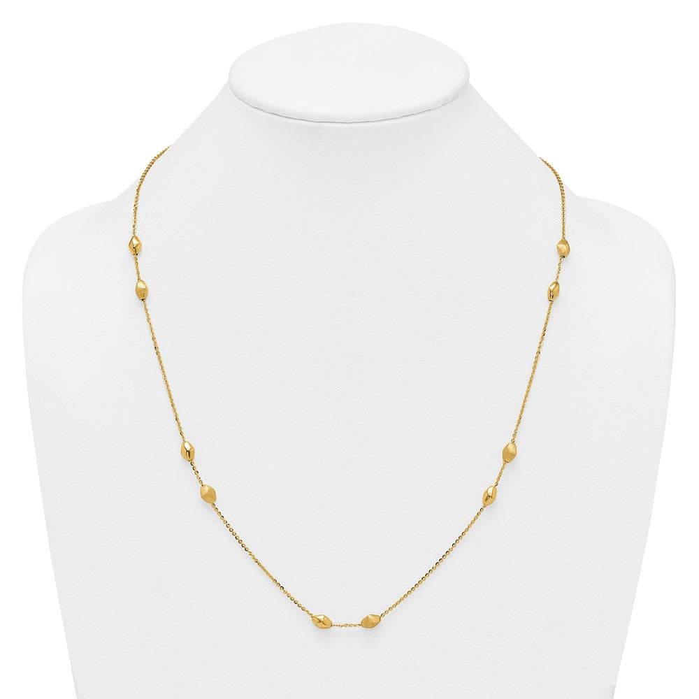 14K Yellow Gold Polished and Brushed Oval Beaded 5-Station 24 Inch Necklace