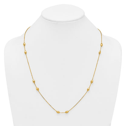 14K Yellow Gold Polished and Brushed Oval Beaded 5-Station 24 Inch Necklace