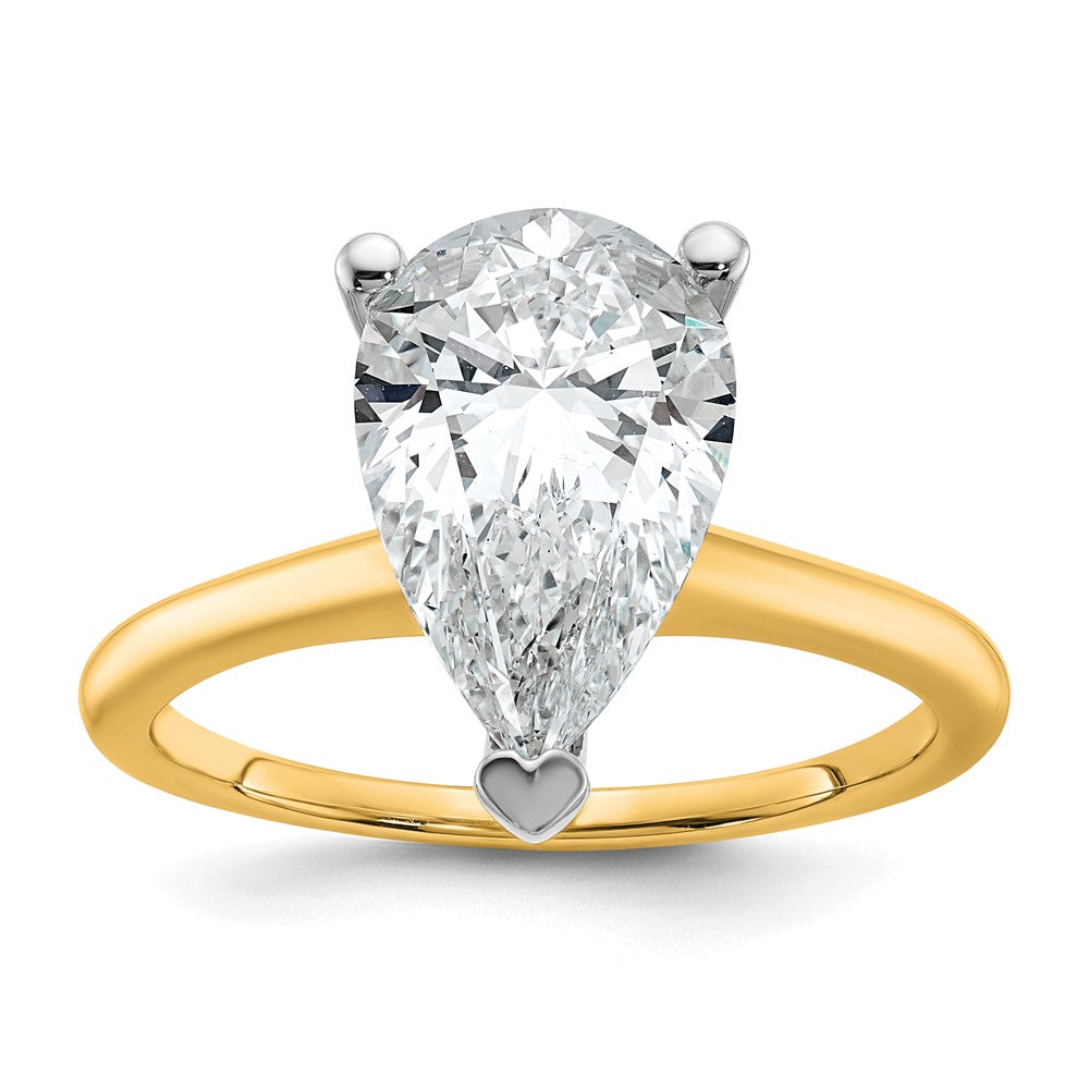14K Two-Tone Gold Two-tone 3 carat Lab Grown Diamond VS+ F+ Pear Solitaire Complete Engagement Ring