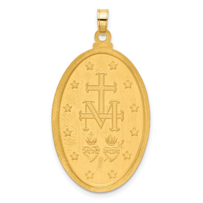 14K Yellow Gold and Rhodium Polished and Satin Solid Miraculous Medal Oval Pendant