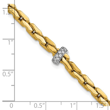 14K Two-Tone Gold Two-tone Polished Fancy Link with CZ Bead 7.5 Inch Bracelet