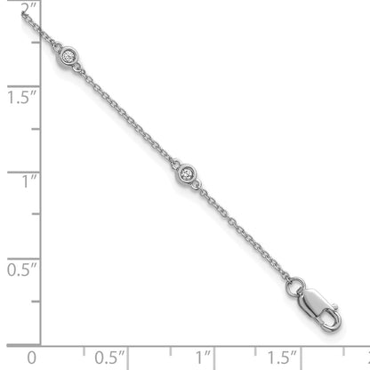 14K White Gold Complete 1/10 carat Bezel-set Diamond and Cable Chain 6-Station 7 Inch Bracelet