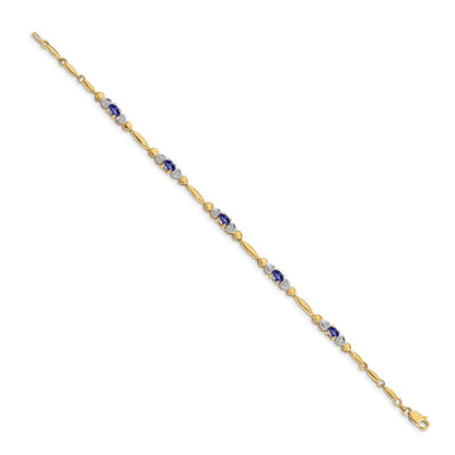 14K Yellow Gold Complete Diamond and Oval Tanzanite Heart Design 7 Inch Bracelet
