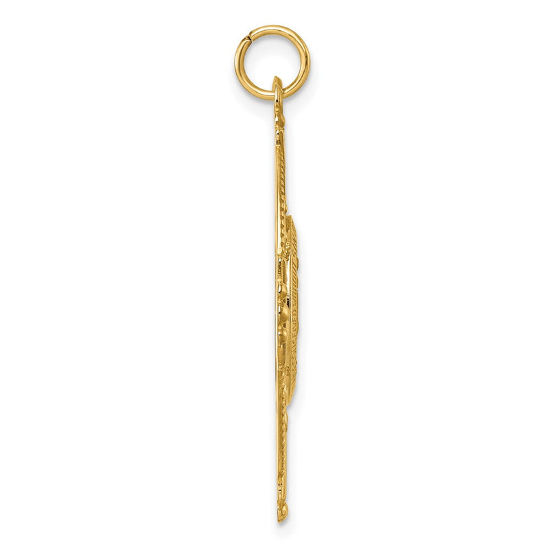 14K Yellow Gold Polished Miraculous Medal and Four-way Cross in Filigree Oval Pendant