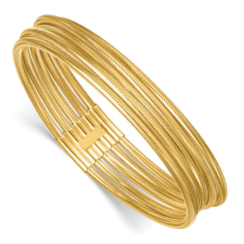 14K Yellow Gold Polished Five Strand Mesh Stretch Round Bracelet