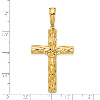 14K Yellow Gold Polished and Textured Crucifix Pendant
