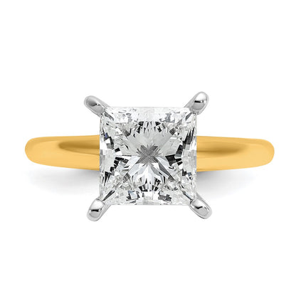 14K Two-Tone Gold Two-tone 3 carat Lab Grown Diamond VS+ F+ Princess Complete Solitaire Engagement Ring