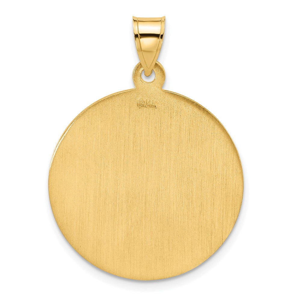 14K Yellow Gold Polished and Satin Solid Large St. Christopher Medal Round Pendant
