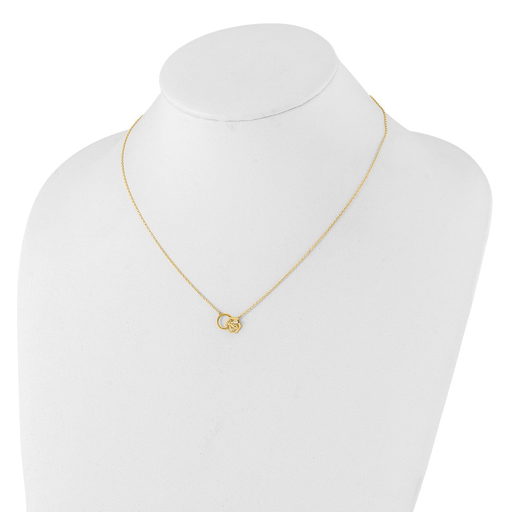 14K Yellow Gold Polished Bee and Circle 17.5 Inch Necklace