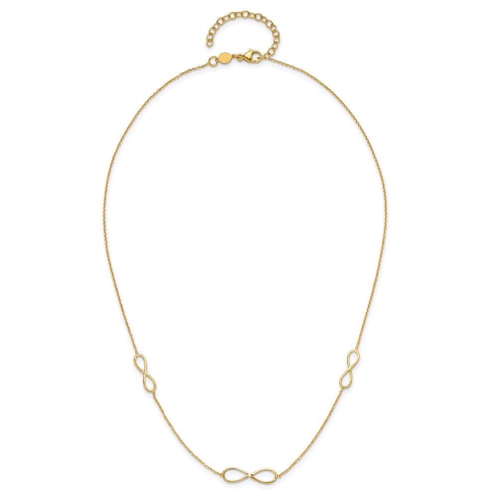 14K Yellow Gold Polished Infinity Symbol 16 Inch 3-Station Necklace Plus 2 Inch Extender