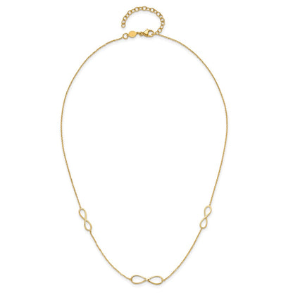 14K Yellow Gold Polished Infinity Symbol 16 Inch 3-Station Necklace Plus 2 Inch Extender