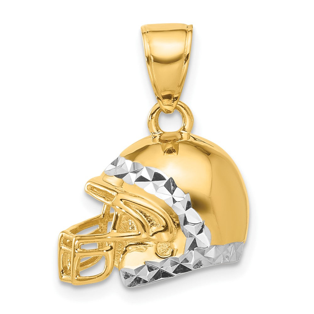 14K Yellow Gold and Rhodium Diamond-cut 3-D Football Helmet Pendant