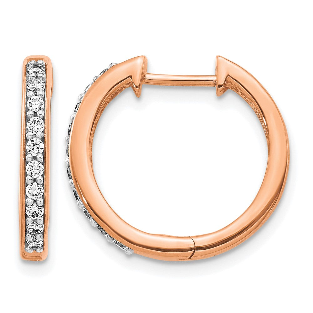 14K Rose Gold 1/4 carat Diamond Hinged Hoop Earrings