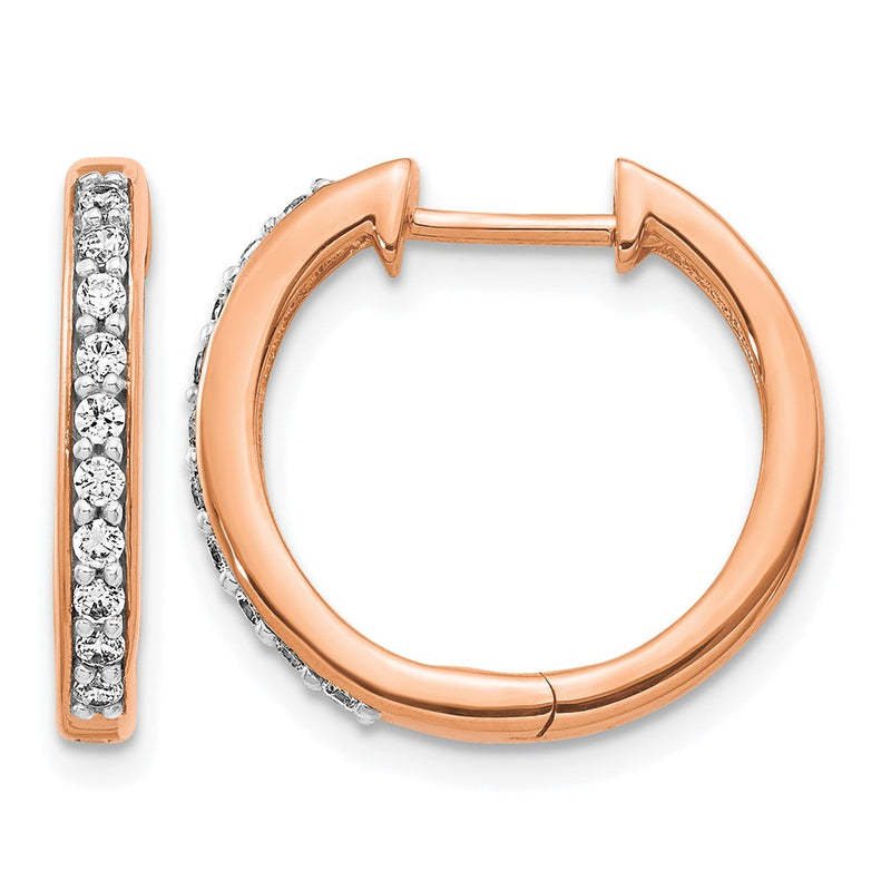 14K Rose Gold 1/4 carat Diamond Hinged Hoop Earrings
